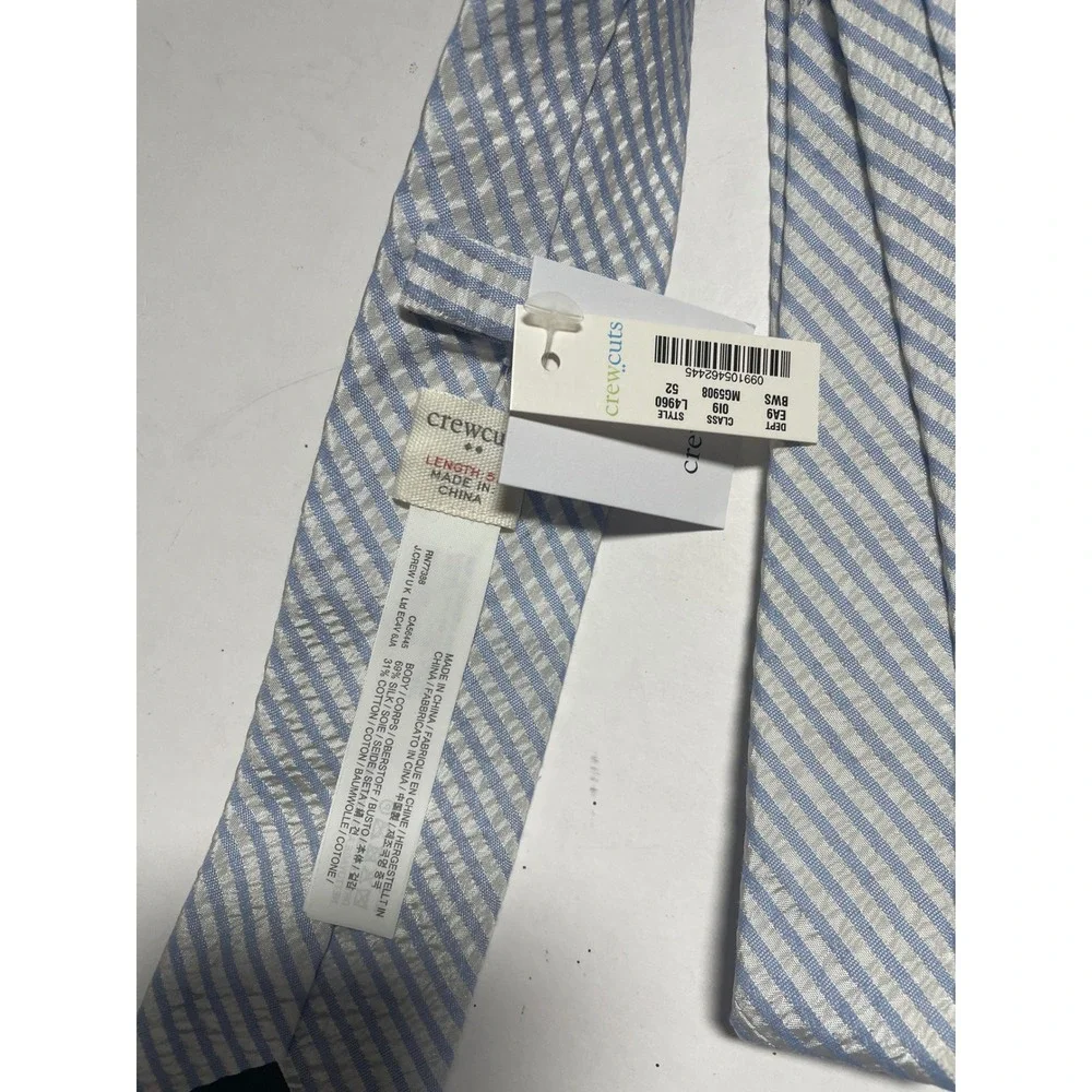 Crewcuts Tie Kids OS Blue Seersucker Silk Cotton Blend Striped Formal Preppy